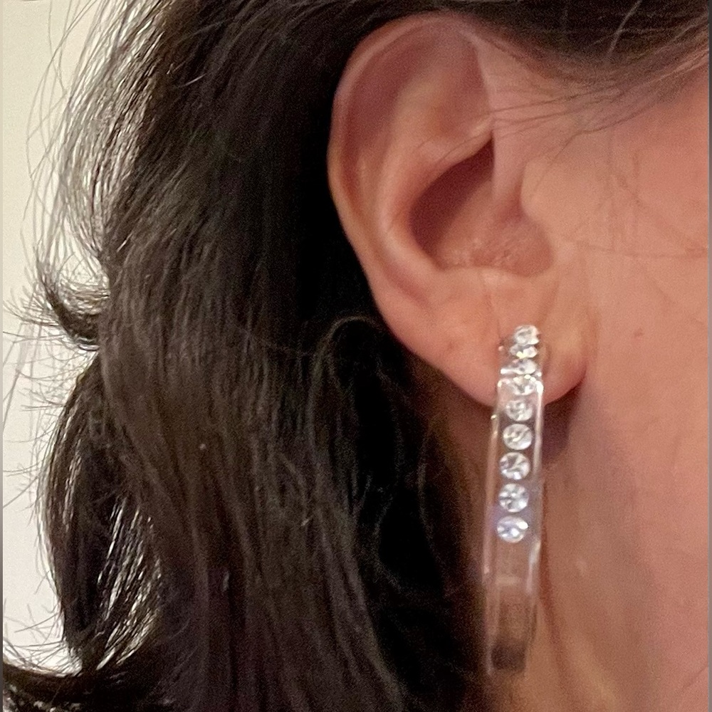 Vintage Lucite Rhinestone Hoop Earrings